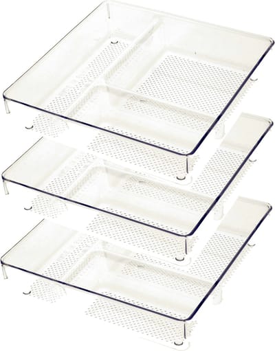 PlasticForte Lade organizer Skuff - 3x - transparant - kunststof - 23 x 23 x 5 cm - modulair - ladeverdeler