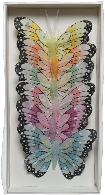 Home & Styling decoratie vlinders - op draad - gekleurd mix - 6x stuks - 8 cm - Lente - Zomer - versiering