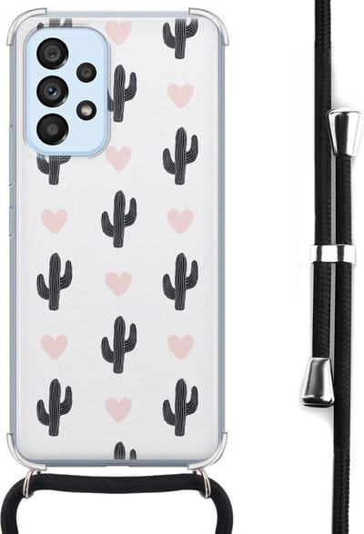 Hoesje met koord - Geschikt voor Samsung Galaxy A53 - Cactus - Verstelbaar zwart koord - Crossbody - Planten - Transparant, Groen - Leuke Telefoonhoesjes