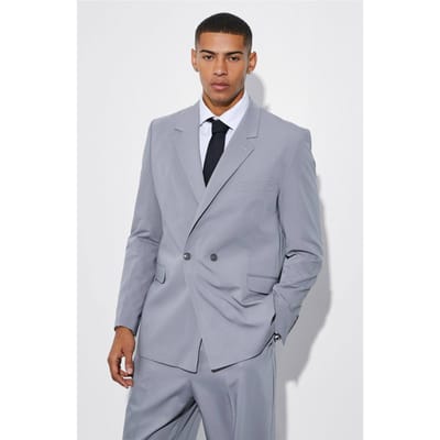 Relaxed Fit Double Breasted Suit Jacket | Grey | Size 46