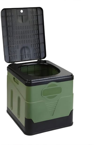 KAD® Camping Toilet - Draagbaar Toilet - Toiletemmer Met Deksel - Zwart/Groen - 36cm x 30cm x 13cm