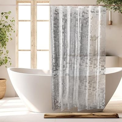 Diamantpatroon Douchegordijn Set, Waterdicht EVA, 180 x 200 cm met 3 Verzwaarde Magneten en 12 Ringen voor Badkamerdecoratie, Transparant en Stijlvol