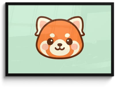 Poster in lijst - Fotolijst 90x60 cm - Posters - Rode panda - Groen - Cartoon - Posterlijst zwart - Decoratie - Wanddecoratie woonkamer - Muurdecoratie slaapkamer