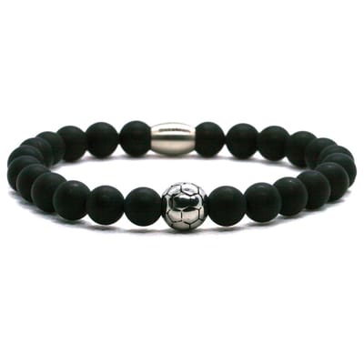 IbizaMen - Heren - armband - voetbal - RVS - Onyx - 8mm - 20cm
