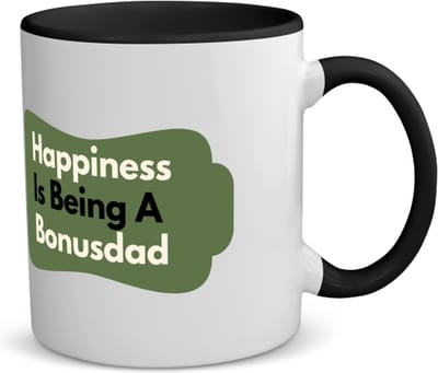 Akyol - happiness is being a bonusdad koffiemok - theemok - zwart - Papa - de liefste bonusvader - vader cadeautjes - vaderdag - verjaardag - geschenk - kado - 350 ML inhoud