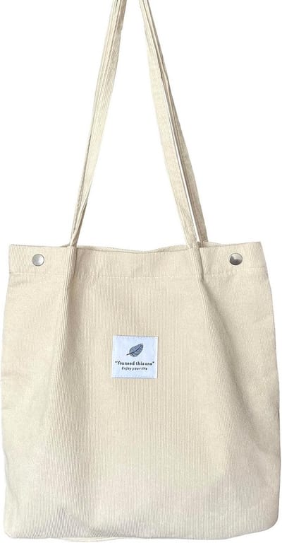 Corduroy Draagtas voor Dames en Meisjes - Grote Herbruikbare Boodschappentas met Binnenschoudertas