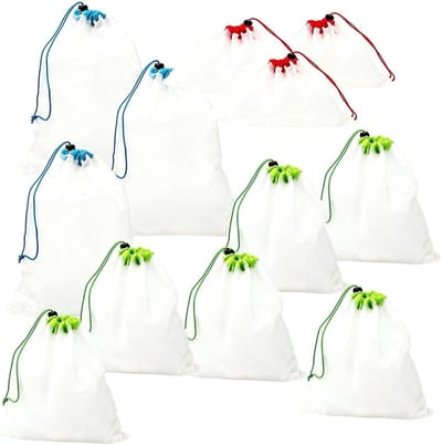 Opbergzakken - Trekkoordbuidels - Organiseren van spullen - Ademend mesh materiaal - 12 stuks - Meerdere kleuren
