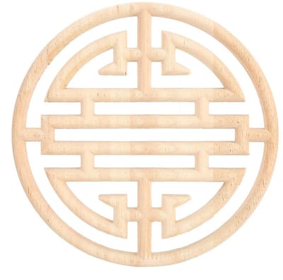 Dailygoods- Houtgesneden Applique Ronde Houten Decoratie - Chinese Stijl - Ongeverfd - 20x20x1 cm - Hoogwaardig Rubberhout - Retro Elegant
