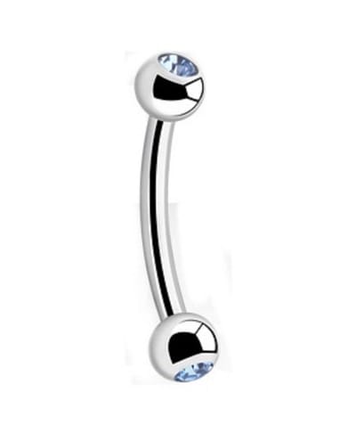 Titanium 8 mm Curved Barbell Piercing 1,2 mm met 3 mm Balletjes & blauw steen-accent . RH-Jewelry[High Quality Piercing]