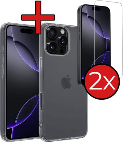 Hoesje - Met 2x Screenprotector - Geschikt voor Apple iPhone 16 Pro - Sterk & Shockproof - Telefoon Hoes - Back Cover - Siliconen Case - Telefoonhoes - Transparant