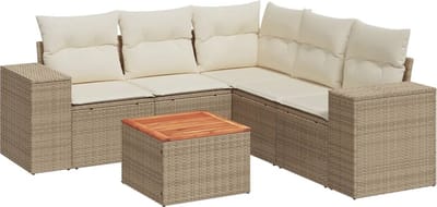 vidaXL - 6-delige - Loungeset - met - kussens - poly - rattan - beige