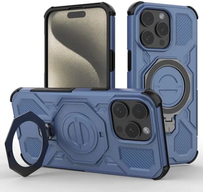 Hoesje geschikt voor Apple iPhone 15 Pro Max | Compatibel met MagSafe / Qi2 | 360° Draaibare Magnetische Standaard | Back Cover Kickstand Ring | Blauw