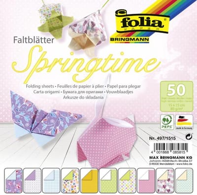 Folia vouwblaadjes lente tijd - kleurrijk origami papier 15x15cm 50 vel.