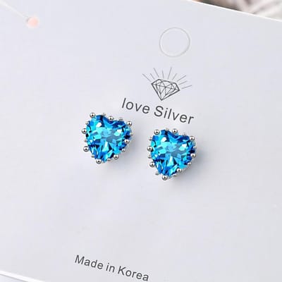 925 Sterling Zilver Piercing Kristal Hart Stud Oorbellen voor Vrouwen Meisjes Bruiloft Feest Femme Sieraden pendientes eh831 blue