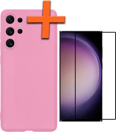 Hoes - Met Screenprotector - Geschikt voor Samsung Galaxy S23 Ultra - Sterk & Shockproof - Back Cover - Siliconen Case - Telefoon Hoes - Lichtroze