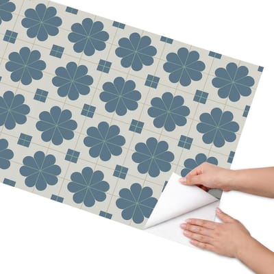 Coloray Meubel Wrap Folie - Blauw Meubelfolie - 65x130 cm - Decoratiefolie Zelfklevend Bloemgeometrie - Meubelfolie Zelfklevend - Geometrische Meubelfolie - Wrapfolie Keuken - Wanddecoratie - Achtergronden en patronen