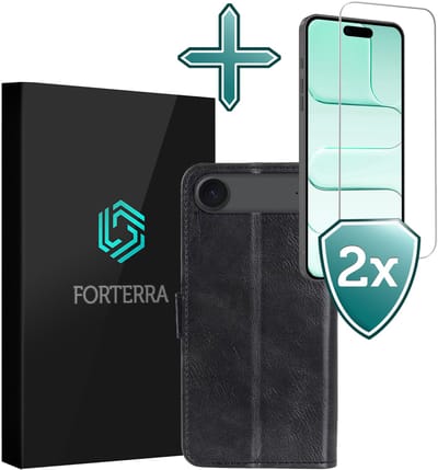 Hoesje Met 2x Screenprotector - Geschikt voor Apple iPhone Air - Luxe Pasjeshouder - Flip Case - Bookcase Portemonee - Kunstleer Book Case - Flipcase Hoes - Book Cover - Walletcase - Portemonneehoes - Zwart