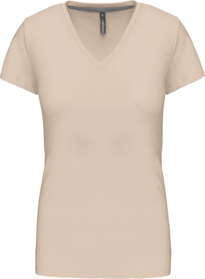 Kariban Dames T-shirt V-hals Korte Mouwen K381 - Light Sand - 3XL