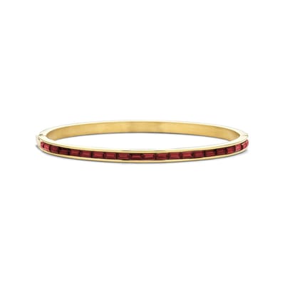 CO88 Collection 8CB-91239 Stalen Armband met Zirkonia Steentjes - Bangel - Zirkonia Baquette - 4mm Breed - 17cm -Rood - Goudkleurig