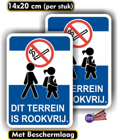 Jerma - Dit terrein is rookvrij - Sticker - set 2 stuks - 14 x 20 cm - Weerbestendig - Zelfklevend