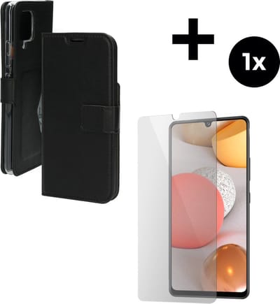 Mobiparts Classic Wallet hoesje geschikt voor Samsung Galaxy A42 (2020) 5G met 1 Screenprotector van Gehard Glas - Zwart