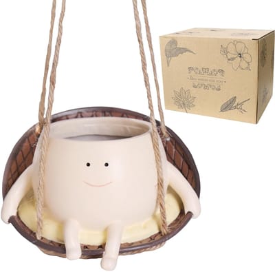 carmdering - Hangende Bloempot - Gezicht Plantenpot - Hangpot - Hars, glimlachend ontwerp, duurzaam, binnen & buiten - Voor succulenten & parelsnoer - Cadeau voor Moederdag & leraren