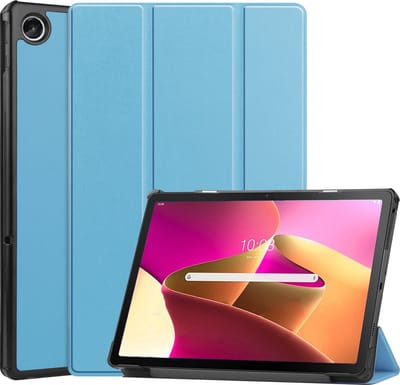 Hoes - Geschikt voor Lenovo Tab M10 Plus (3e / 3rd Generatie) - Dun & Stevig - Trifold Bookcase - Hard Cover - Hardcover Book Case - Tablet Hoesje - Lichtblauw