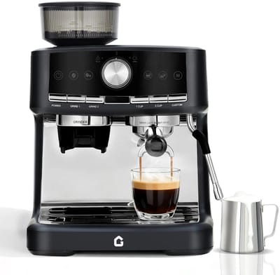 Sello! espressomachine – koffiemolen – melkopschuimer – cappuccino – latte – verse bonen – 30 maalstanden – 1350W - RVS