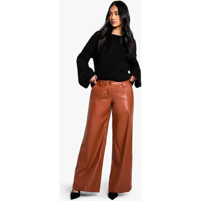 boohoo Dames Laaggesneden PU-broek met wijde pijpen | Dark Tan | Maat: 34