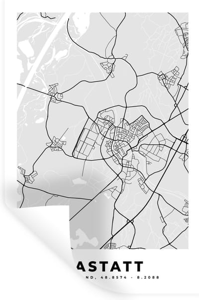 Muurstickers - Sticker Folie - Rastatt - Stadskaart - Plattegrond - Duitsland - Kaart - 20x30 cm - Plakfolie - Muurstickers Kinderkamer - Zelfklevend Behang - Zelfklevend behangpapier - Stickerfolie