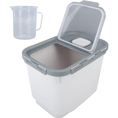 22lb Rijstopbergcontainer Transparante Klapdeksel Rijstmeel Opbergdoos Luchtdicht Vochtbestendig Groot White gray