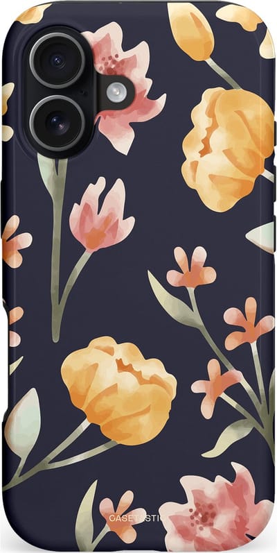 Casetastic hoesje geschikt voor Apple iPhone 17 - MagSafe - Dubbellaagse bescherming - Bloemen Nacht - Fashion Case - Zwart Taupe Perzik Grijs