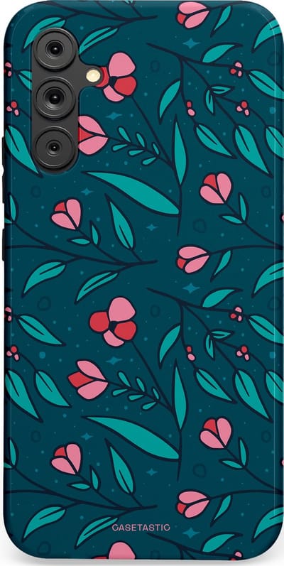 Casetastic hoesje geschikt voor Samsung Galaxy A34 (2023) 5G - Dubbellaagse bescherming - Blauwe Groene Bloemenpracht - Fashion Case - Petrol Donkergrijs