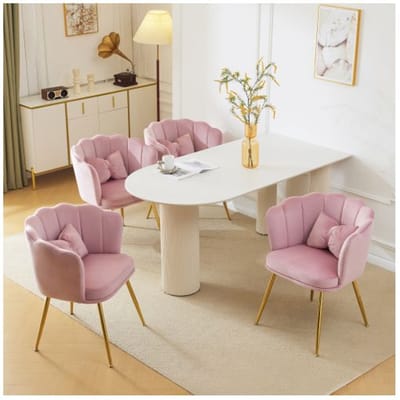 Chaise - MUVOE - Forme en pétale - Velours blanc - Capitonné à canaux - Pieds métalliques galvanisés