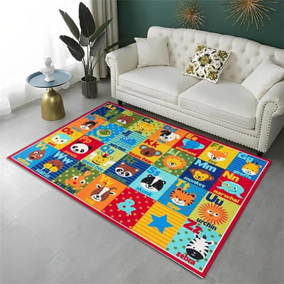 Cartoon Alfabet Dieren Tapijt Voor Vroegschoolse Educatie Klaslokaal Speelkamer Decor Kinderen Kruipgebied Vloerkleed Antislip Bad Vloermat 40x60cm 16x24 inch blue