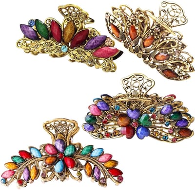 Vintage kaakklauwen haarspelden van metaal voor meisjes en dames - Set van 4 stuks, 5 cm, trendy haaraccessoires voor elke gelegenheid