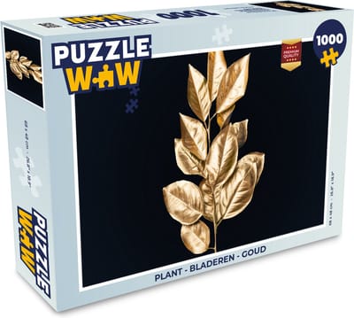 Puzzel Plant - Bladeren - Goud - Zwart - Luxe - Legpuzzel - Puzzel 1000 stukjes volwassenen