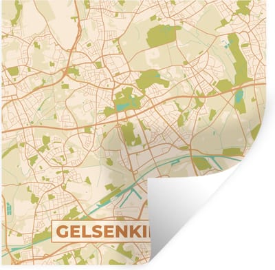 Muurstickers - Sticker Folie - Plattegrond - Gelsenkirchen - Stadskaart - Kaart - Vintage - 100x100 cm - Plakfolie - Muurstickers Kinderkamer - Zelfklevend Behang XXL - Zelfklevend behangpapier - Stickerfolie
