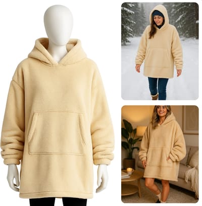 Cheqo® Damesmodel Hoodie - Creme Kleur - One Size - Wasbaar Op 30 Graden - Teddy Polyester - Fluffy Trui - Comfortabele Hoodie - Zachte Stof