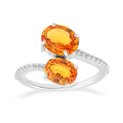 Cavill - 9K Witgouden Ring met 2 Ovale Ban Ka Cha Oranje Saffieren 3,35 ct - Luxe Handgemaakte Damesring met Witte Saffieren