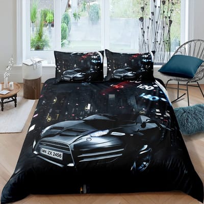 Raceauto Dekbedovertrek Set Queen Size 3D Auto Print Beddengoed Set Stijlvolle Decoratie Jongens Sport Dekbedovertrek Snelheid Sportwagen Quilt Set EU single(135x200cm)