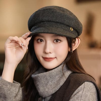 Herfst- en Winterhoeden voor Dames Veelzijdige Britse Stijl Mode Baret Winddicht en Warm Schildersmuts Koreaanse Stijl Mode Steranijshoed One Size brown