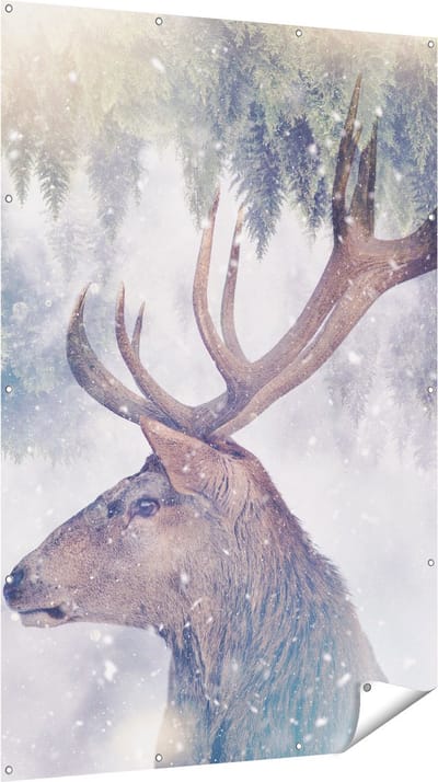 Gards Tuinposter Hertenkop - Hert op een Bomen Achtergrond - 120x180 cm - Tuindoek - Tuindecoratie - Wanddecoratie buiten - Tuinschilderij