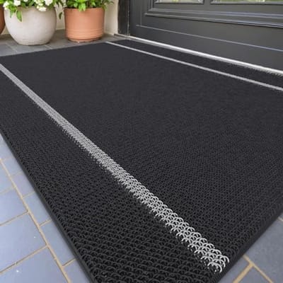 Robuuste buitendeurmat met ringstructuur, 44x75 cm, zwart - vuilvangende en wasbare mat voor voordeur en terras