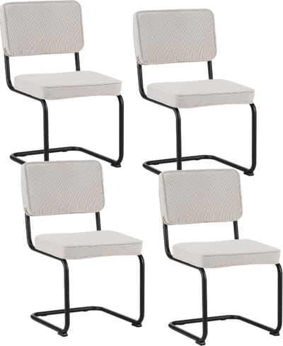 Dimehouse Set van 4 Eetkamerstoelen Remo Crème Ribstof - Zonder Armleuningen - Stof - Scandinavisch & Basic