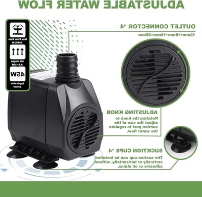 Buitenfonteinpomp 4500 l/h - Waterpomp met 4 sproeiers, 5 m kabel en 3 fonteinstijlen voor vijvergebruik