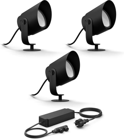 Philips Hue Lily XL Basisset van 3 Tuinspots (Antraciet) - Wit en Gekleurd Licht - Incl. 1 Voedingskabel - Tuinverlichting - Hue White and Color Ambiance