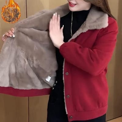 Petite Veste pour Femmes Réduisant l'Âge Plus Velours pour Mères, Ample, Amincissante et Couvrant le Ventre Nouveau Style Automne et Hiver 4XL black