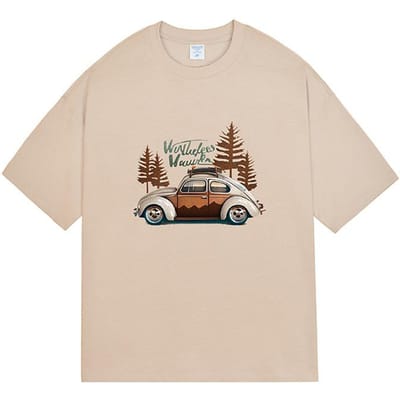 Heren Katoen Vintage Bedrukt T-shirt Lente/Zomer Nieuw Trendy Merk Losse Casual Heren Korte Mouw XXL brown