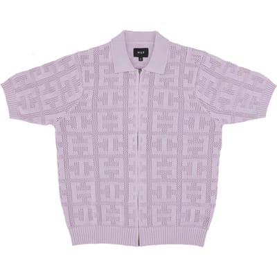 Herenpolo met korte mouwen, monogram jacquard en rits, lavendel